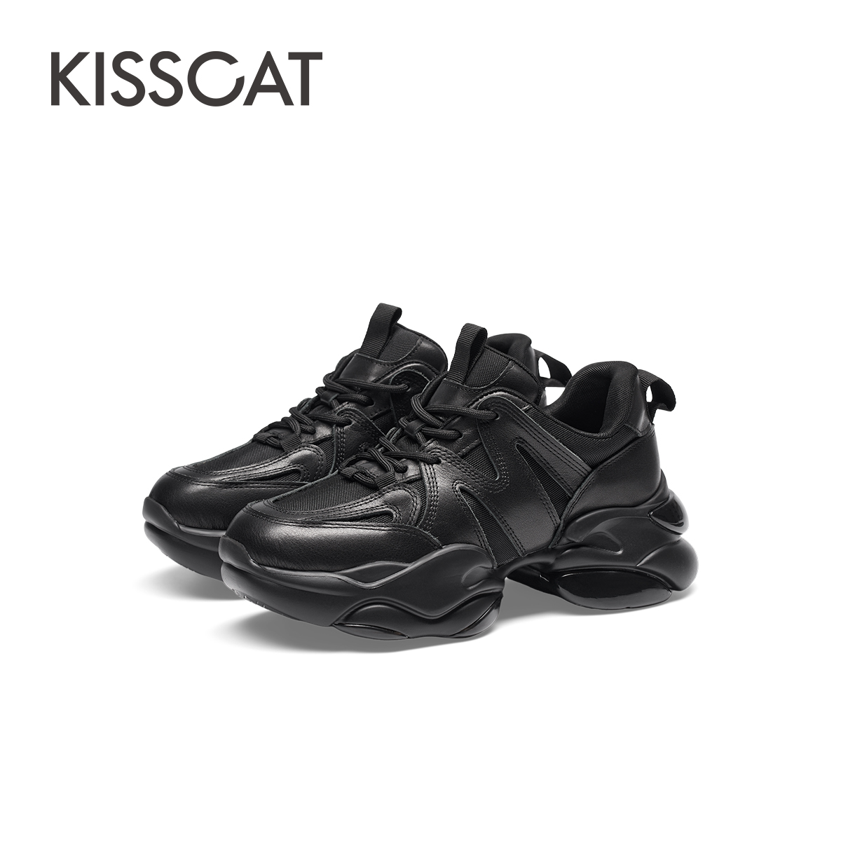 KISSCAT接吻猫秋季新款厚底增高休闲运动鞋小飞龙老爹鞋女 - 图1