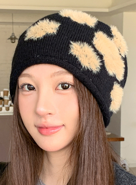 秋冬针织花堆堆帽女保暖护耳