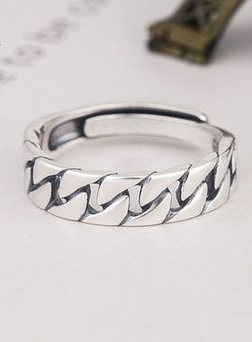 韩版925纯银复古交叉戒指