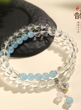 德琳居 6mm海蓝宝串珠手链女时尚高级感海蓝宝手串首饰小清新闺蜜