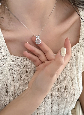 JHEPAN 925纯银镶钻蝴蝶结锆石玉髓项链女简约轻奢高级感精致锁骨