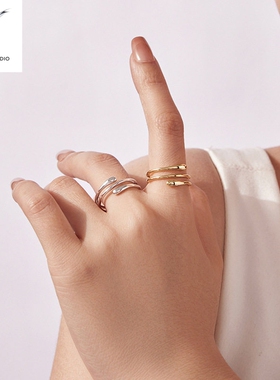 原创设计多层简约戒指s925纯银时尚高级感三圈活口指环女戒