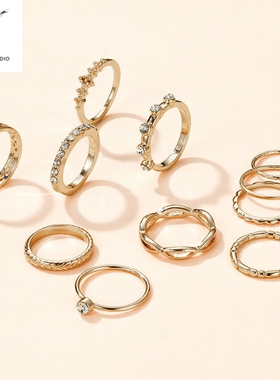 合金镶钻几何戒指套装 小众高级感多款式指环戒指air006