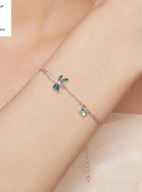 新款s925纯银蜻蜓手链 春季风蓝色滴油昆虫手链饰品bsb112