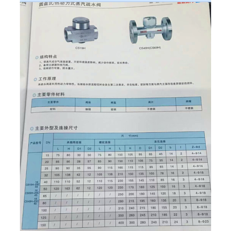 304不锈钢圆盘式法兰疏水阀CS49H-16CW铸钢316蒸汽法兰疏水阀DN50 - 图3