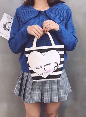 2021新款帆布手提包韩版可爱饭盒便当包女学生小清新手提袋小布包