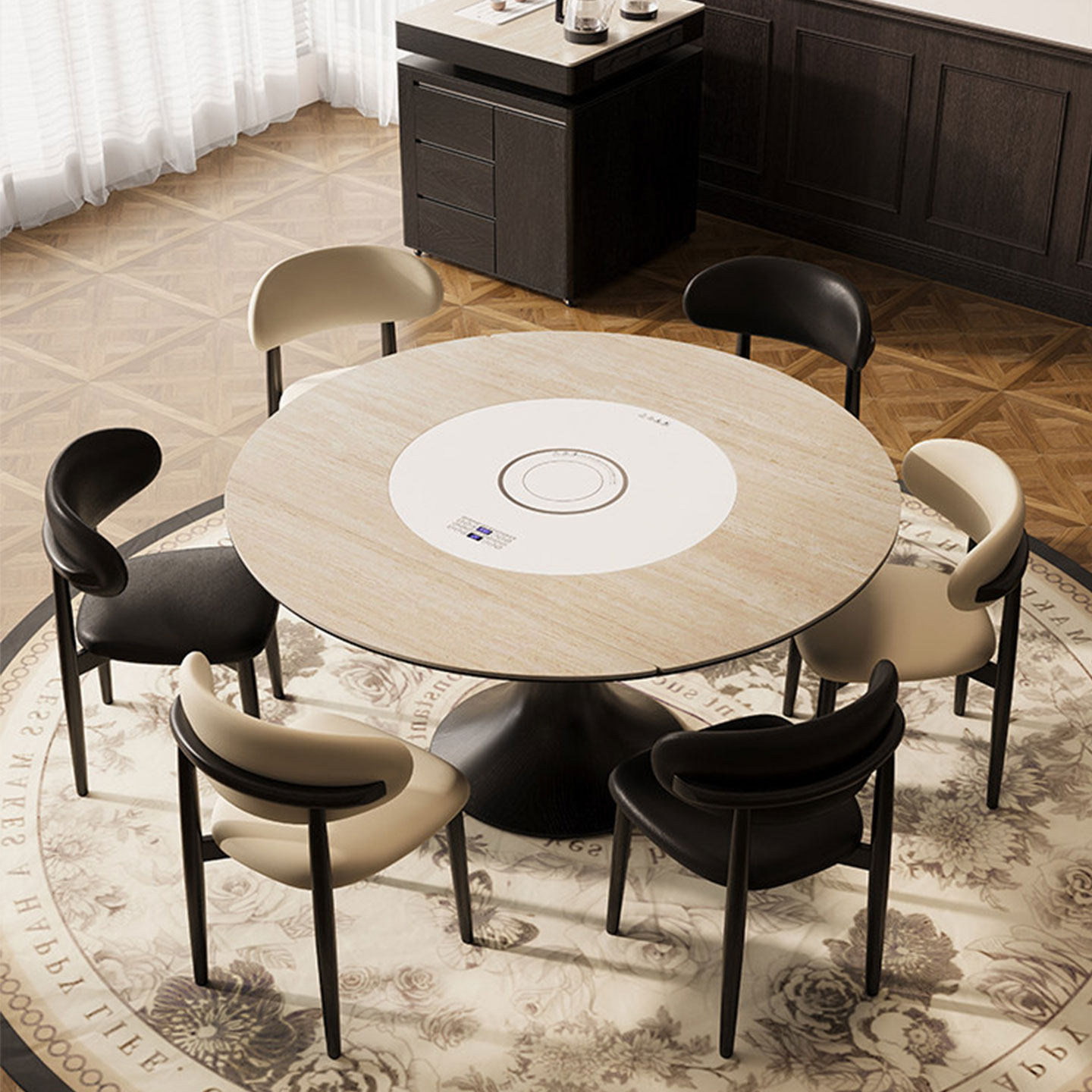 洞石岩板岛台餐桌一体伸缩极简多功能带水槽电磁炉暖菜板实木饭桌,淘宝优惠券,粉丝福利购,淘宝优惠卷