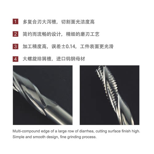 进口钨钢三刃粗铣刀 木门锁孔刀合金刀雕刻机波刃波纹玉米螺旋刀 - 图2