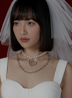 野月亮爱心女珍珠吊坠项链