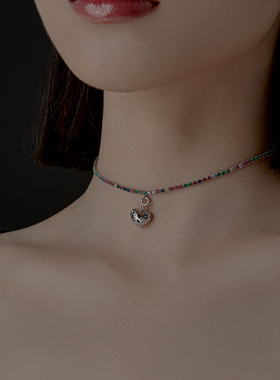 野月亮复古彩色锆石排锆choker