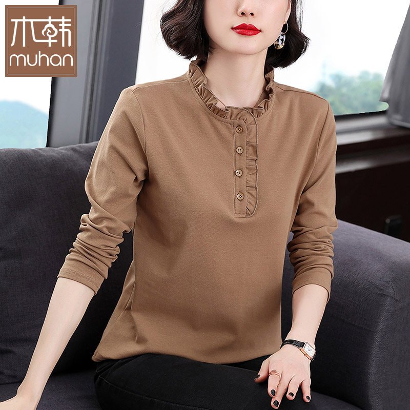 中年秋装纯棉长袖宽松秋衣 木韩T恤
