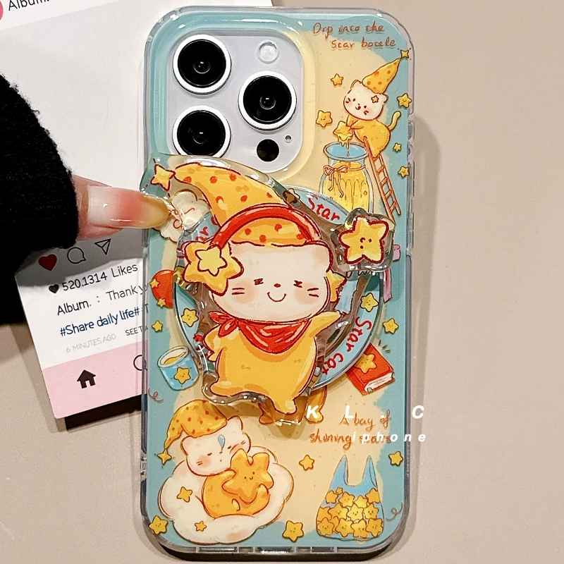 围边星星猫咪旋转磁吸支架适用苹果17/17pro手机壳16女13创意12mini/11/14/15PRO新款XSmax可爱8PLUS/SE3/Air - 图1