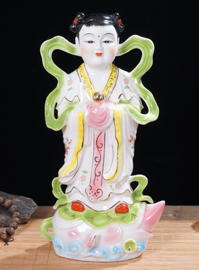 金童玉女观音送财童子陶瓷佛像