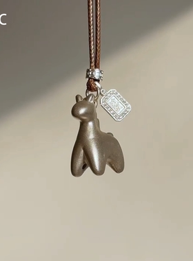 复古银色磨砂福牌小马项链女新长版独特气质百搭本命年毛衣链配饰