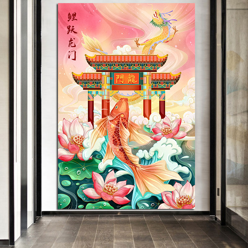 鲤鱼跃龙门自粘画金榜题名鱼跳龙门高考励志挂画锦鲤宿舍卧室壁-图0