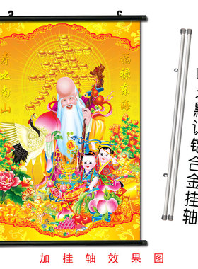贺寿图老寿星福星挂画福禄寿装饰海报客厅寿星公长寿图墙壁自粘画