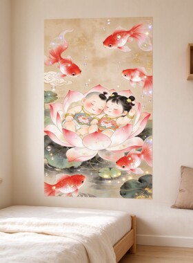 新款年画娃娃助孕宝宝画床头龙凤胎壁纸好孕喜庆孕妇求子贴画海报