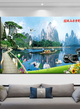 挂画背景墙是桂林山水欧零新中式