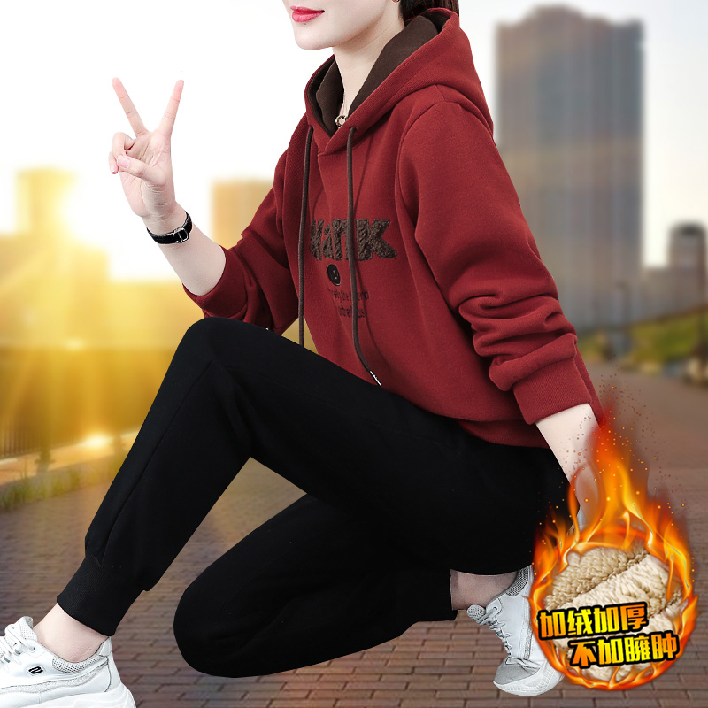 卫衣运动服套装女春秋时尚洋气2025年新款秋冬加绒加厚休闲两件套 - 图0