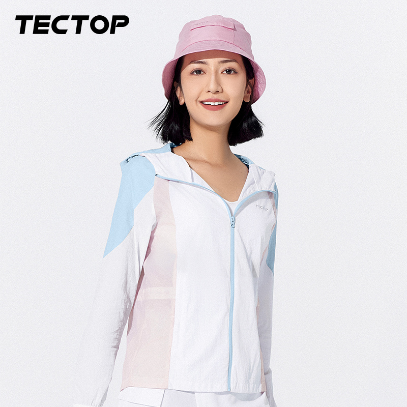 TECTOP/探拓夏季拼色防晒衣女超薄透气连帽防晒服运动风衣外套 - 图1