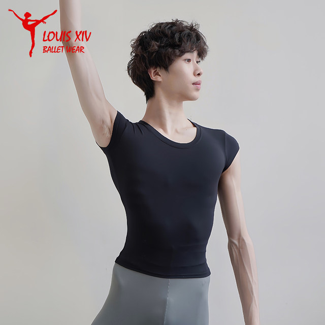 Louis XIV Ballet Dance Short Tight Men's Top Round Neck Short Sleeve Slim T-shirt Adult Practice Exam