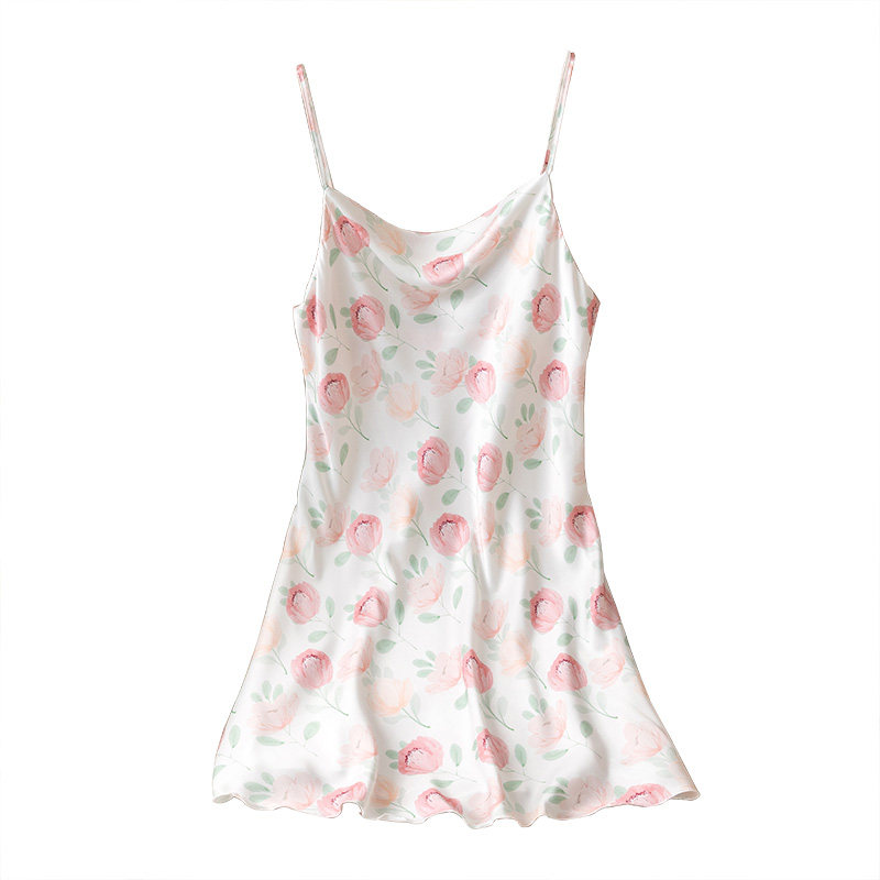 春夏印花吊带冰丝性感无袖露背睡裙 狄思莉睡衣/家居服套装