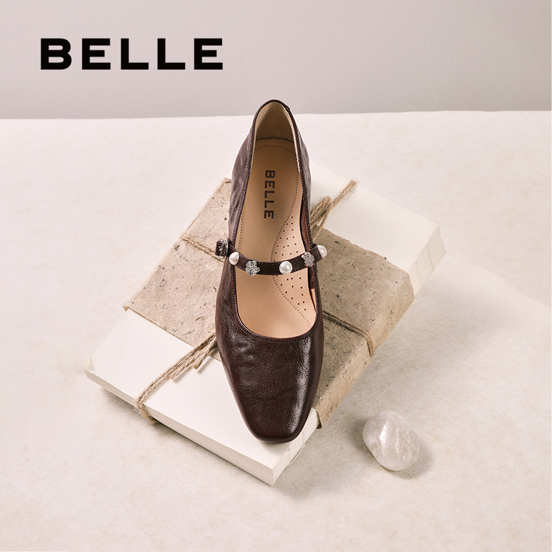 百丽女鞋复古羊皮粗高跟玛丽珍鞋女秋季新款浅口单鞋子E3Z1DCQ5,淘宝优惠券,粉丝福利购,淘宝优惠卷