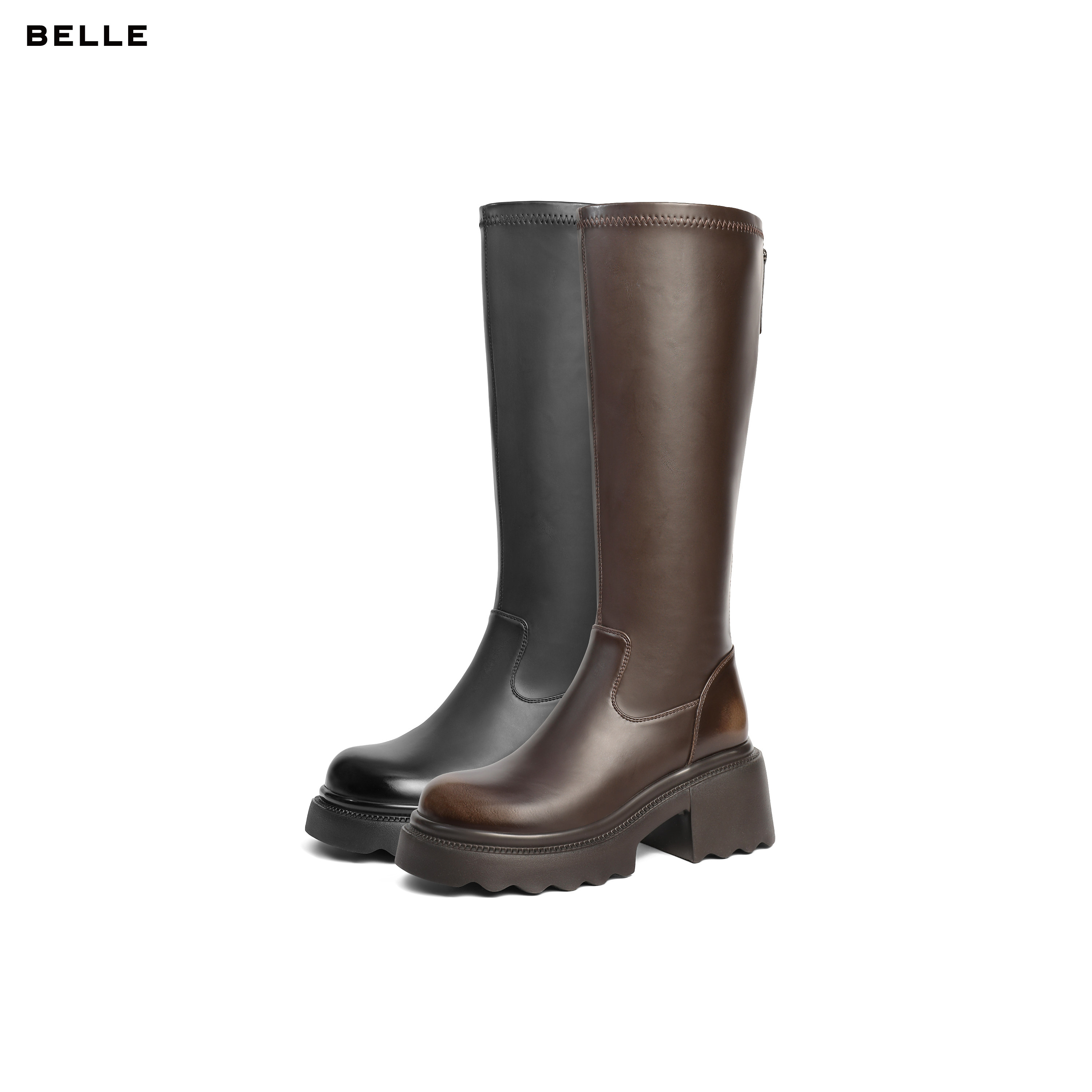 百丽女靴子显瘦弹力靴时装靴女冬新长筒靴厚底高长靴B2389DG4,淘宝优惠券,粉丝福利购,淘宝优惠卷