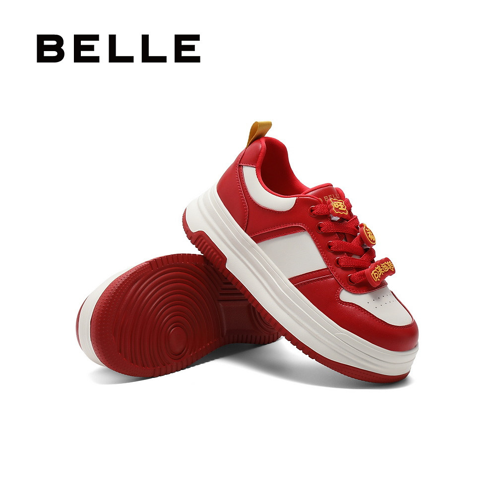 百丽全家福新年红色板鞋女春季新款厚底运动小白鞋子D4U1DAM5,淘宝优惠券,粉丝福利购,淘宝优惠卷