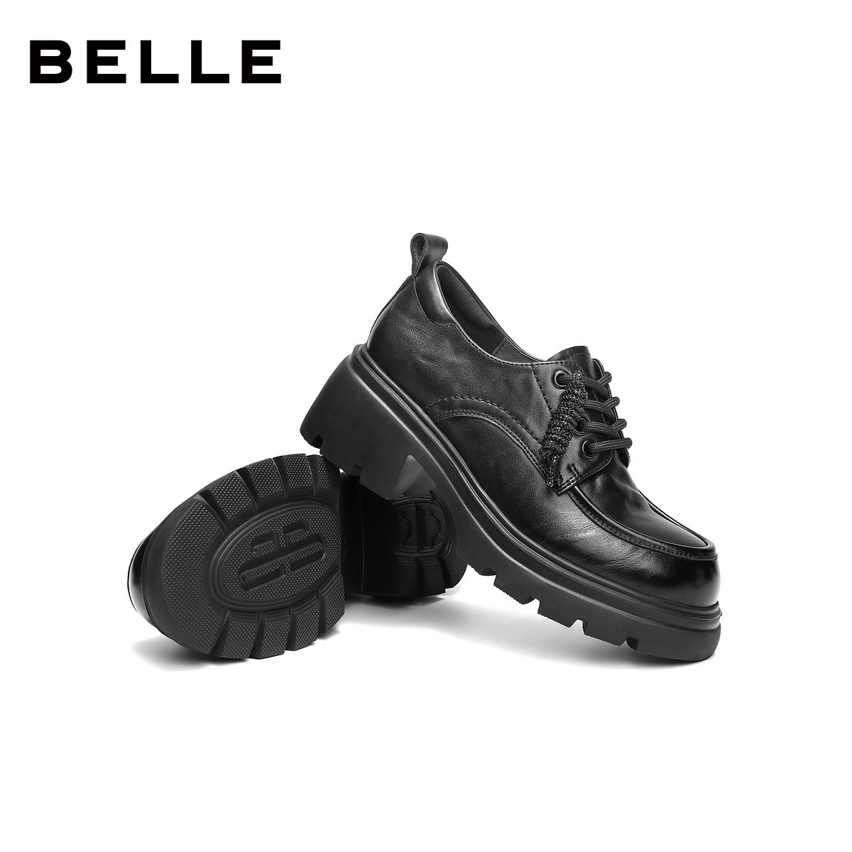 百丽复古厚底牛津鞋女商场春新款乐福黑色小皮鞋深口单鞋E9N1DAM6,淘宝优惠券,粉丝福利购,淘宝优惠卷