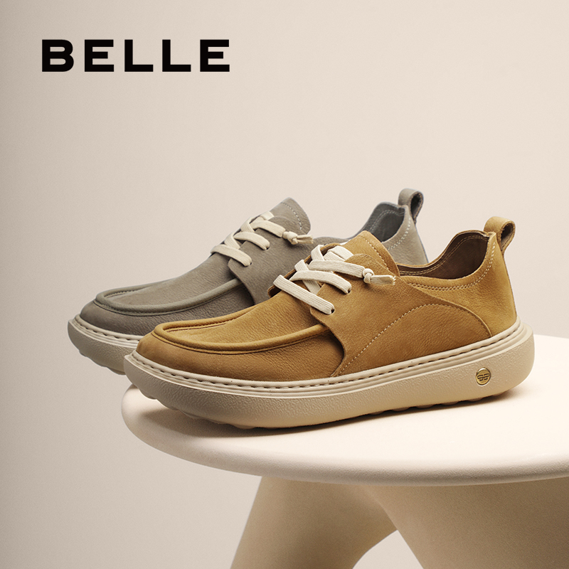 百丽厚底休闲鞋男2025新款秋季商场同款牛皮革户外工装鞋8VD01CM5 - 图0