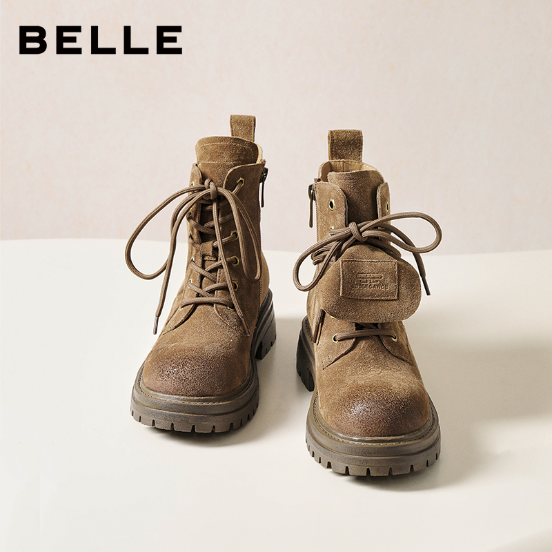 百丽厚底马丁靴女2025冬季新款美拉德工装靴休闲短靴子B2912DD5 - 图2