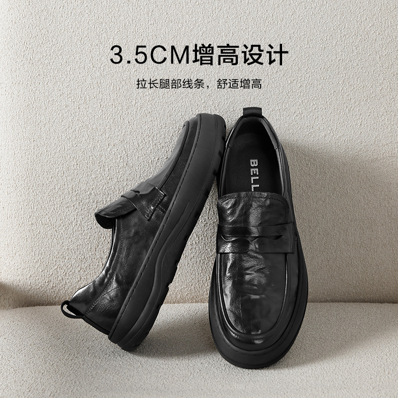 百丽男鞋一脚蹬商务鞋2025春新牛皮革爸爸鞋套脚休闲皮鞋A1842AM5 - 图2