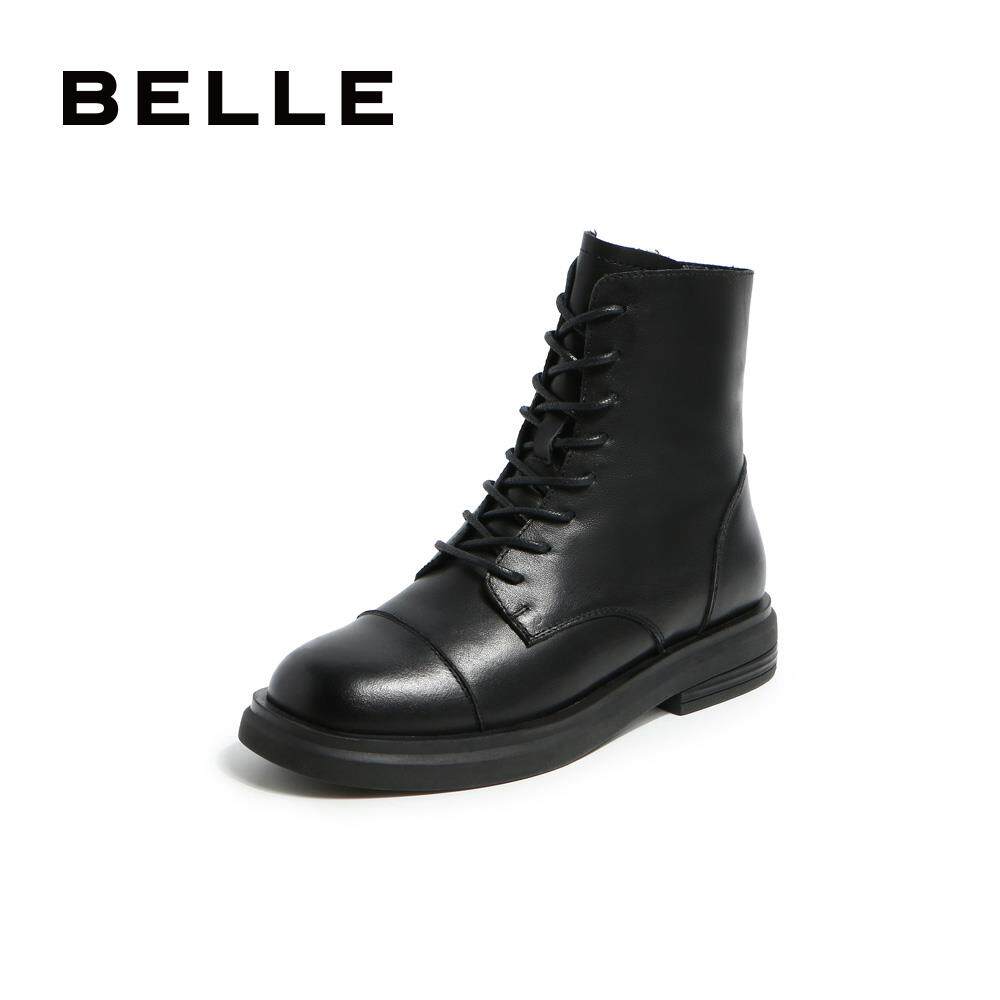 belle /百丽冬8孔牛皮革女马丁靴 百丽outlets店时装靴