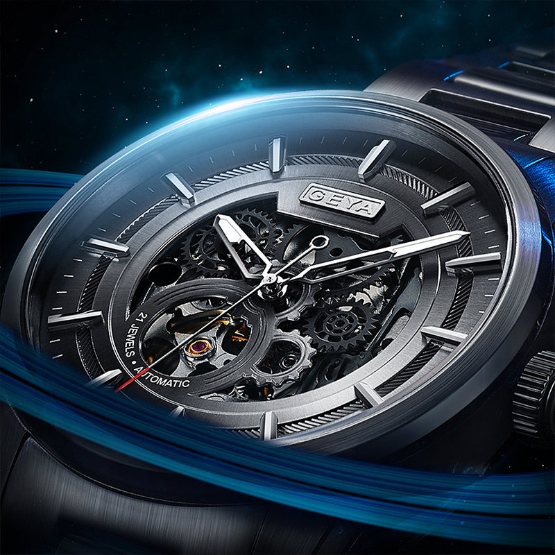 格雅自动防水镂空男士名牌机械表 格雅美莱斯国产腕表