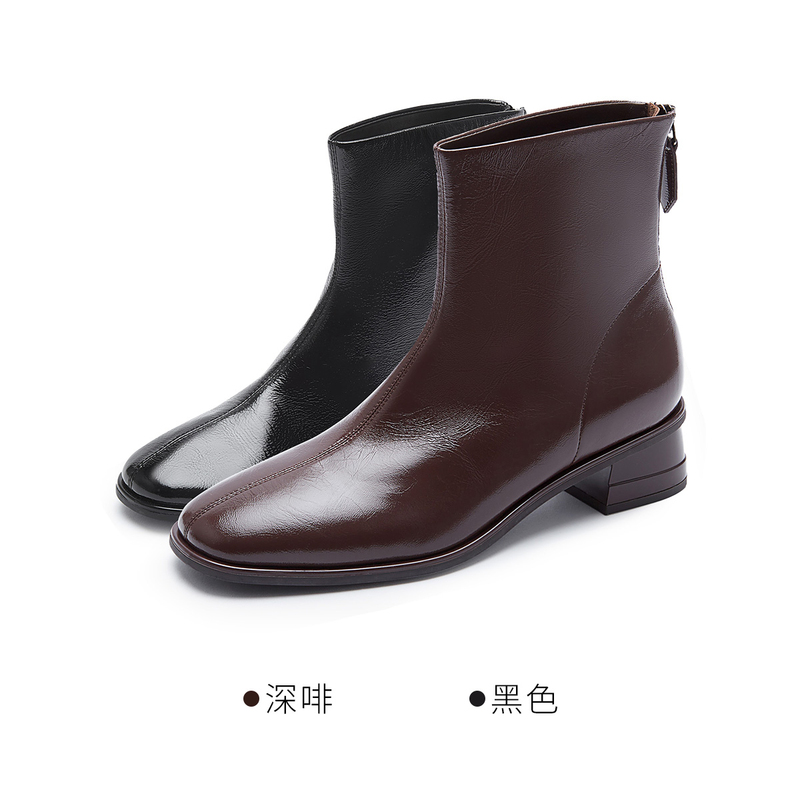 莱尔斯丹秋冬新款商场同款拉链简约女靴女鞋3T44201