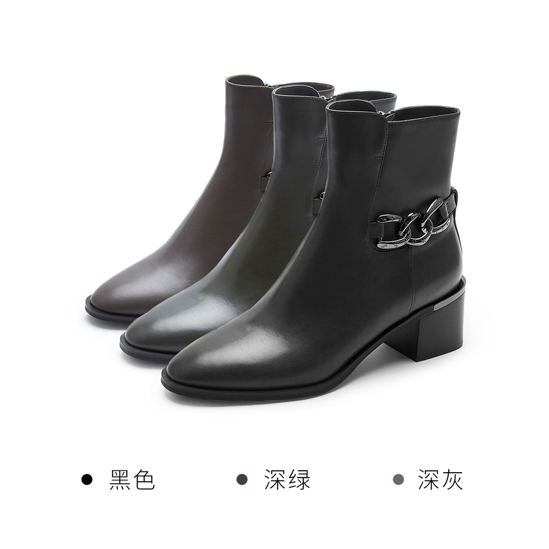 清仓特卖 莱尔斯丹秋冬新款商场同款拉链女鞋女靴短筒3T58501
