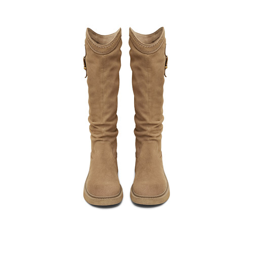 天美意2025冬新款厚底潮流复古长筒靴显瘦百搭女西部靴CD581DG5 - 图1