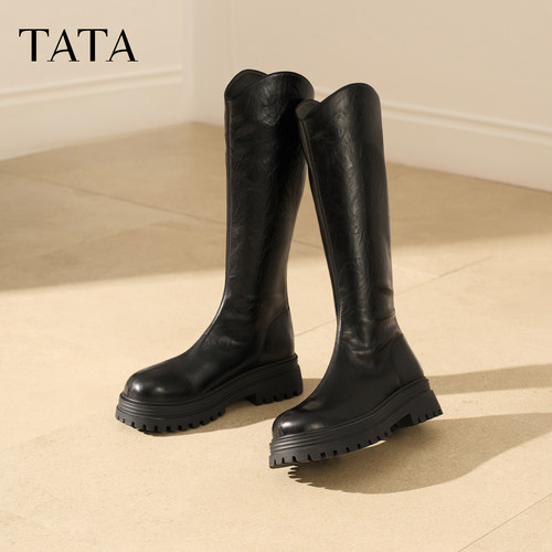 蔡文静同款TATA他她软糖靴弹力靴长筒靴厚底骑士靴高筒靴CE301DG5 - 图3