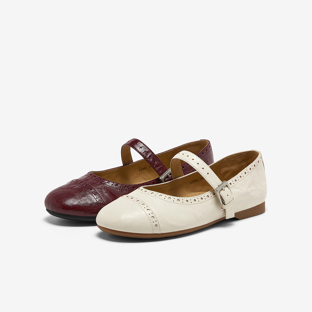 Bata玛丽珍女2025秋季新款羊皮法式布洛克软底通勤单鞋63068CQ5,淘宝优惠券,粉丝福利购,淘宝优惠卷