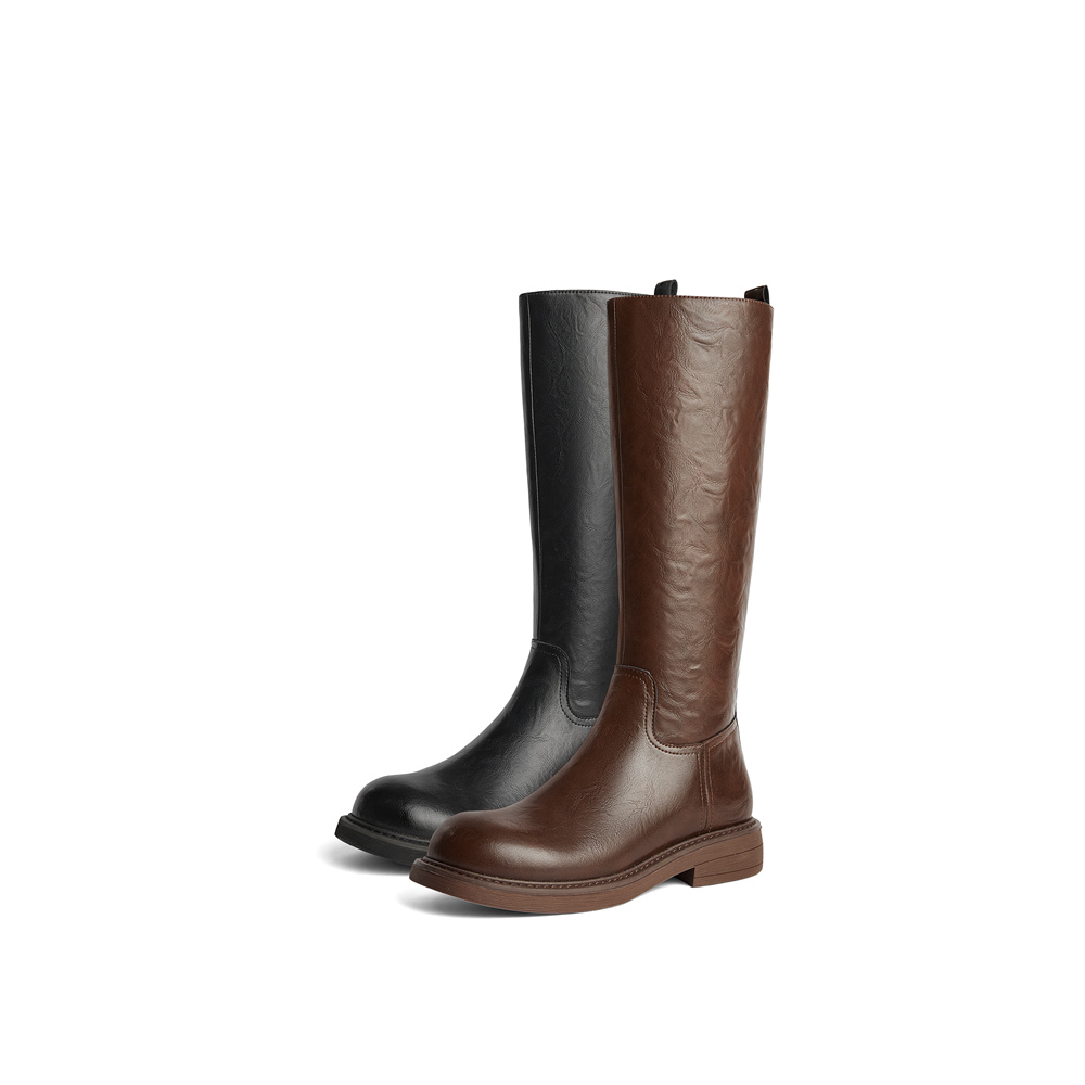 森达骑士靴女靴年冬季复古皱皱皮气质显瘦长筒靴ZTE1 - 图3