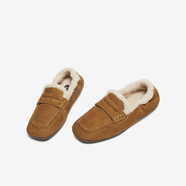 Bestu 2025 new winter loafers, fashionable retro casual plus velvet warm women's single shoes UXE06DA5