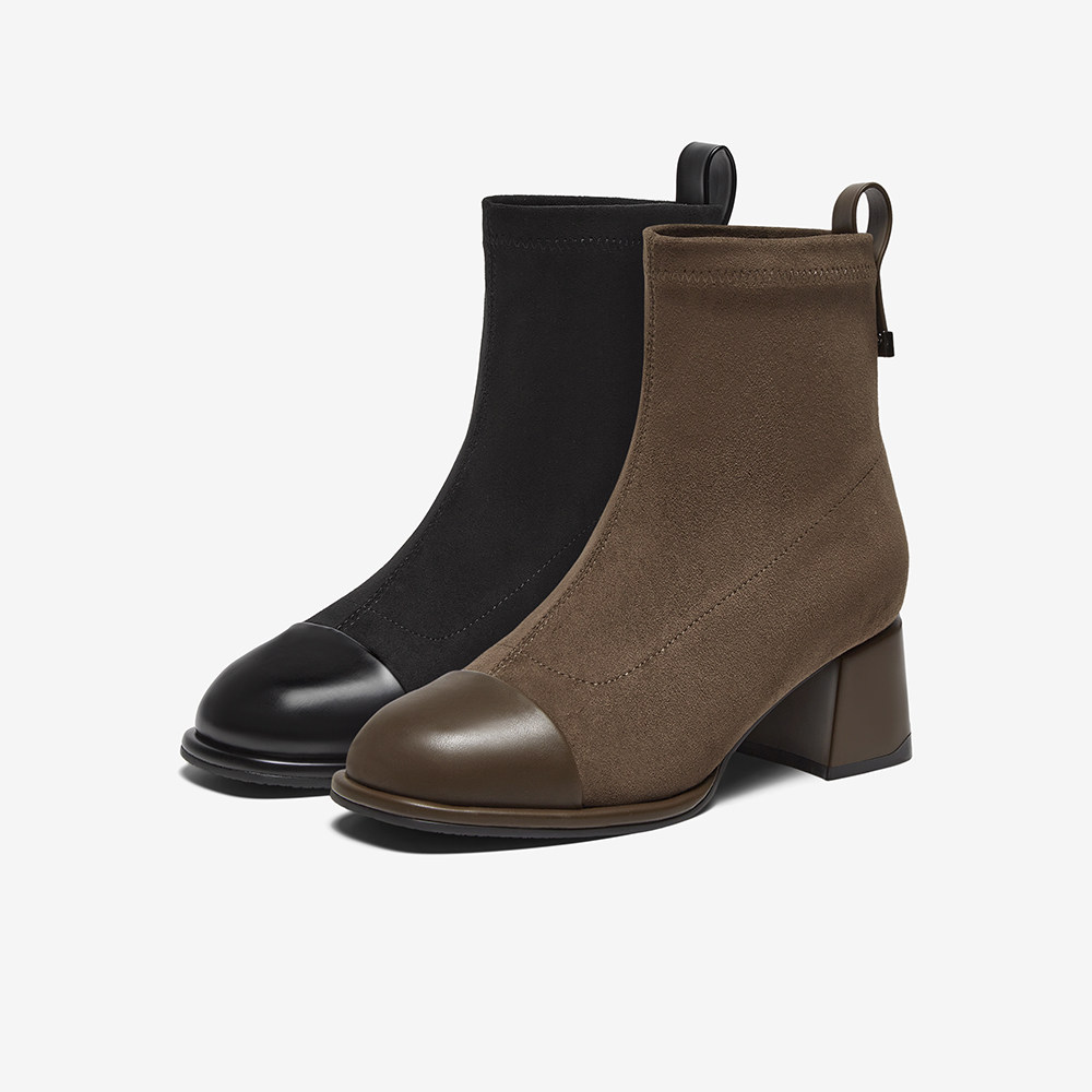 百思图冬季新款商场同款时尚通勤弹力靴粗跟女短靴W7110DD4,淘宝优惠券,粉丝福利购,淘宝优惠卷