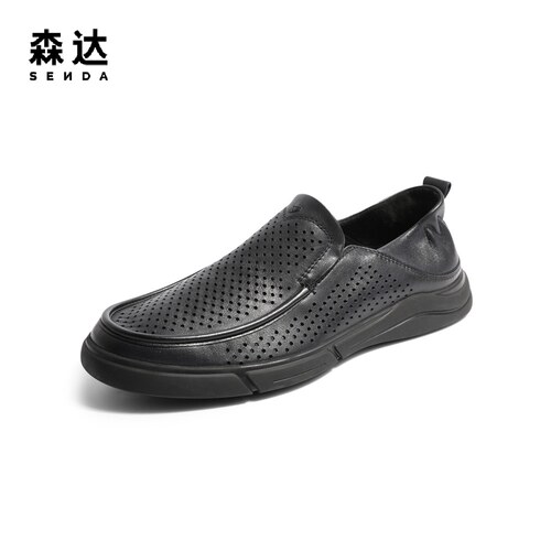 森达奥莱时尚乐福鞋男2022夏季商场同款一脚蹬休闲皮鞋1BH01BM2 - 图0