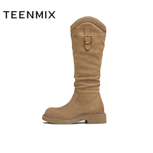 天美意2025冬新款厚底潮流复古长筒靴显瘦百搭女西部靴CD581DG5 - 图0