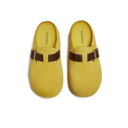 天美意2025秋新款纯色厚底百搭一脚蹬半拖鞋女勃肯鞋KK059CH5 - 图1