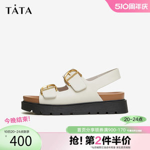 Tata他她厚底休闲沙滩凉鞋女鞋商场新款拼接勃肯鞋2024夏7VU01BL4