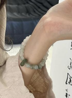 天然天山翠国风女手串冰透玉石和田玉跑环新中式文玩新疆白玉手链