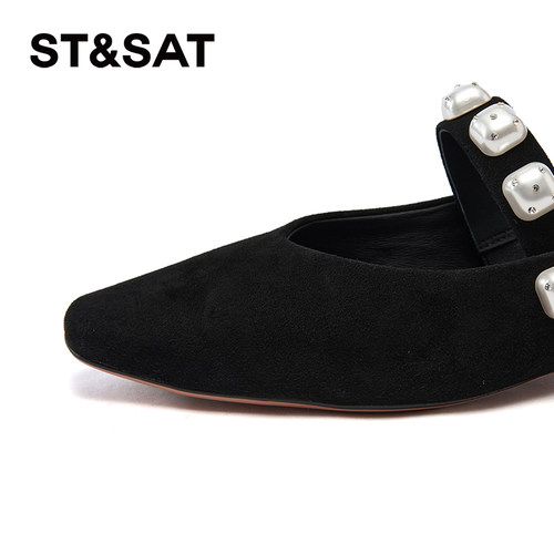 星期六黑色玛丽珍鞋2025新款千金风水钻设计绒面女鞋子SSD1111308 - 图3