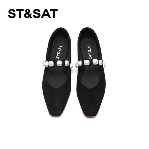 星期六黑色玛丽珍鞋2025新款千金风水钻设计绒面女鞋子SSD1111308 - 图2